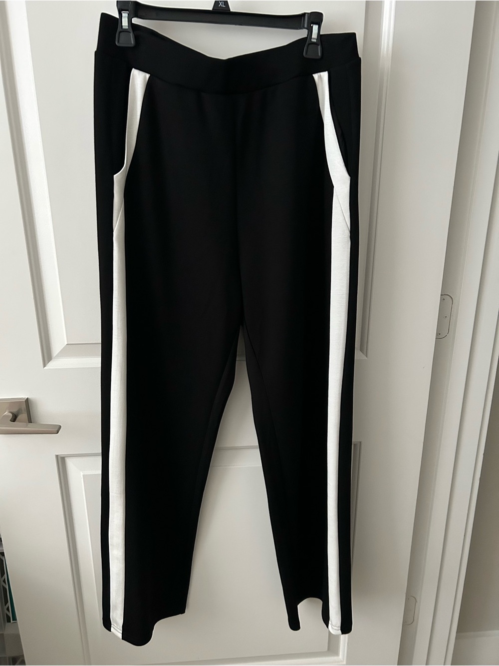 Women's Black Track Pants with White Side Stripe